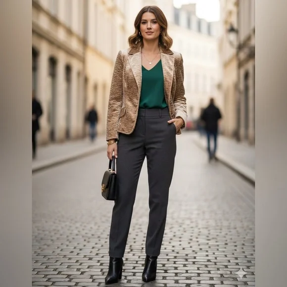 Worth New York Champagne Faux Fur Textured Blazer Jacket Size 12 Made in USA - Picture 10 of 12